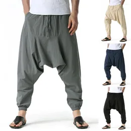 Erkek pantolon 2024 bohem totem rahat retro gevşek erkekler harem yoga yeni baskılı kemer erkek plaj moda tasarım cep pantolon