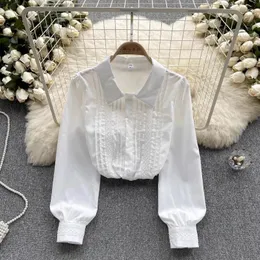Kadın bluzları Fransızca şık zarif Blusen Damen 2024 Polo-Neck Bluz Kadınlar Blusas Sıska Uzun Kollu Kadın Kore Moda Damağı