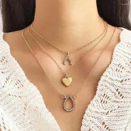 Colares de pingente Iparam na moda multi-camada colar de corrente fina para mulheres meninas coração amor cristal moda jóias presentes