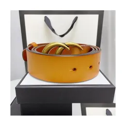 Bälten 2023High Quality Belt Women äkta läder gyllene sier brons spänne designer cowe män lyx 20 färger bär med låda a68 drop ot0h5