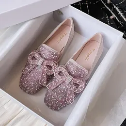 Maogu kobieta Pearl Freading Oddychany balet Flats Beauty Bow Burek Moccasins But dla kobiet duży rozmiar 43 Crystal Flat Buty 240126