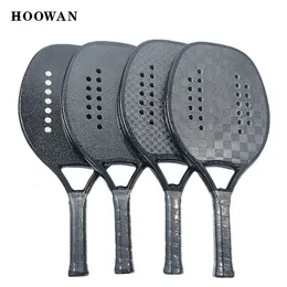 Hoowan Blackshark Racket Beach Tennis Carbon 3K 12K Professional Solid Black Rough Surface Soft EVA Cor 43