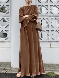Sukienki swobodne Eid Mubarek Kobiety moda moda Kaftan Kaftan Sukienka Kaftan Vintage Hijab Robe Femme Solid Abaya Maxi Sundress