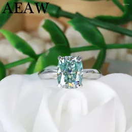 클러스터 링 그린 블루 쿠션 컷 Moissanite Center 석재 3ct 2ct 약혼 반지 은색