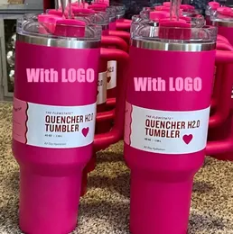 Quencher H2.0 40oz Mugs Cosmo Pink Parade Tumblers Isolated Car Cups Rostfritt stål Kaffe Termins Tumbler Valentine's Day Gift Pink Sparkle 1: 1 LOGO GG0206