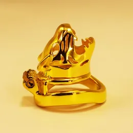 Neueste Goldene Tiger Kopf Super Kurze Männliche Edelstahl Cock Cage Runde Kurve Penis Ring Lock Männer Gerät Erwachsene sex Spielzeug F362154819