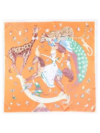 Baş İpek Eşarp 90 El Haddelenmiş Şallar Çanta Bandanas Boyun Fullar Saten Bant 90cm Sevgililer Günü Çok Çözüm Dekorasyon Hediyesi Elephant Zürafa At