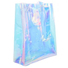 Storage Bags Iridescent Tote Bag Cross Body Purse Holographic Women Beach Shopping Pvc Portable Casual Handbag For Work