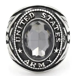 Men's United States US Army Military Veteran Stone 316L Stainless Steel Ring 240125