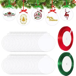 Anahtarlık 52pcs Akrilik Noel Süs Boş Delik Net Şeffaf Disk DIY Tatil Etiketleri Dekorasyon