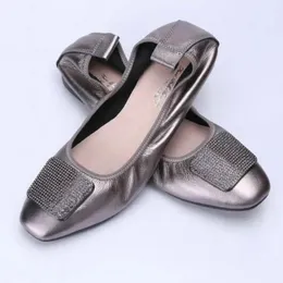 Genuine Leather Ballet Flats Gray Black Women SlipOn Boat Shoes Brand Woman Lady Loafers Sneaker Plus Size 12 240202