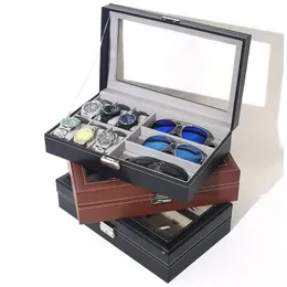 63 Slots Uhren- und Sonnenbrillenetui Luxus-PU-Leder-Uhrenbox Uhrenbrillen-Display Aufbewahrungsbox Case Schmuckaufbewahrung 240129