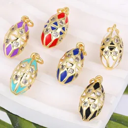 Charms Juya 18K Real Gold Plated Handicraft Enamel Lattice Oval For DIY Women Luxury Earrings Necklace Bracelets Making