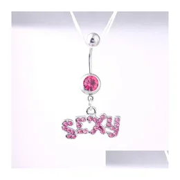 Navel Bell Button Rings Sexy Letter Wasit Belly Dance Crystal Body Jewelry Stainless Steel Rhinestone Piercing Dangle For Women Dr Dhjdy