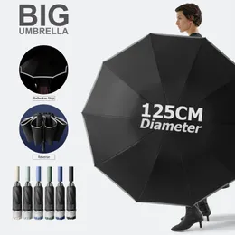 Super Grande 125 CM Guarda-chuva Dobrável Automático para Homens À Prova D' Água À Prova de Vento Forte Segurança Reflexivo Reforçado Golfe Guarda-chuvas Grandes 240123