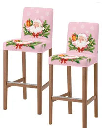 Pokrywa krzesła Bożego Narodzenia Świętego Mikołaja Pine igła Pink High Back 2pcs Kitchen Elastyczny stołek barowy Stulowa Kopiona Jadalnia