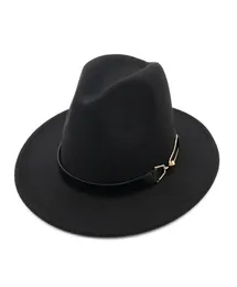 Europejskie amerykańskie mężczyźni wełna poczuła fedora czapki z paskiem unisex szerokie brzegi Jazz Hat Autumn Winter Panama Cap Trilby Chapeau3336334