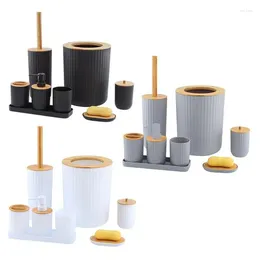 Badtillbehör Set Badrum 7 stycken Inkluderar BIN Toalettborste Trash Can Soap Dispenser Tandborste Cup Dish Q-Tip Holder