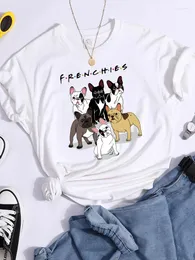 Kvinnors T-skjortor Frenchies Dachshund Pug Print T-shirts Women mode casual sports tshirt andas cool skörd topp o-hals gata skjorta
