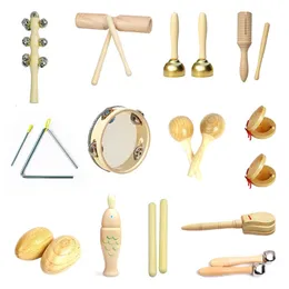 Giocattoli musicali per bambini Set Nacchera Martello da sabbia Tamburello Triangolo Doppia suoneria Orff Set di strumenti a percussione Montessori 240124