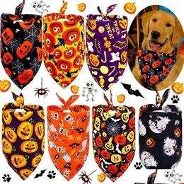 Köpek Giyim Köpek Üçgen Tükürük Eşarp İskelet Kabak Baskılı Bandana Köpekler Neckerchief Cadılar Bayramı Pet Malzemeleri W-00994 DROP DELIVE DH37R