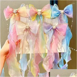 Hair Accessories Colorf Chiffon Bow Pins For Girls Cute Ribbon Hairpins Children Sweet Clips Women Fashion Drop Delivery Baby Kids Mat Otjzy