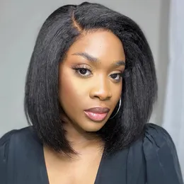 Glueless Kinky Straight 134 Lace Front Wig Short Bob Human Hair Wigs Wear and Go Yaki Straight Brazilian Remy Precked Breaded Wig 240118