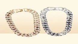 Flatfoosie Gold Silber Farbe Iced Out Strass Halsband Halskette Frauen Bling Cuban Link Kette Kristall Halskette Hip Hop Schmuck 0926333181