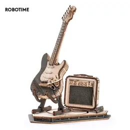Robotime Rokr Electric Guitar Model Prezent dla dzieci Zestaw dla dzieci Kreatywne zabawki Zestaw Blok konstrukcyjny 3D drewniana łamigłówka TG605K 240122