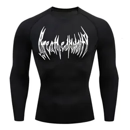 Komprimering långärmad skjorta svart fitness t-shirt herrar muskel snabb torkning gym sportkläder solskydd sport baslager 240126