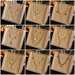 14k Yellow Gold Green Stone Crystal Necklace For Women Bohemian Ethnic Chain Choker Wedding Party Jewelry Gift