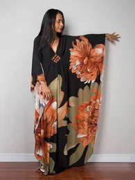 Impressão maxi vestido batwing manga túnica primavera outono praia vestido túnica casual plus size feminino beachwear kaftan sarongs n1289 240131