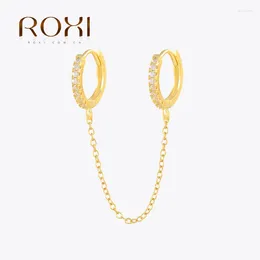 Dangle Earrings ROXI Fashion Simple Crystal Circle Hanging Drop Korean 925 Sterling Silver Link Chain Brincos Women's Jewelry