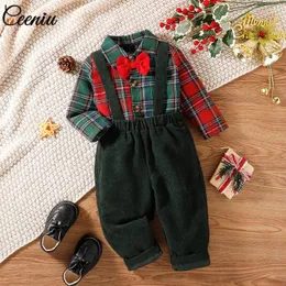 Kleidungssets Ceeniu Baby Kinder Weihnachtskleidung Outfit Jungen Rot Karierte Hemden Cord Grün Overalls Geborenes Jahr Kostüm Für