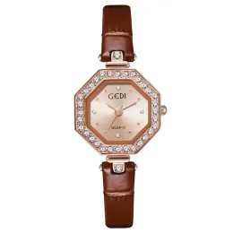 Ty Womens luxury simple exquisite diamond octagon high appearance horizontal belt waterproof quartz watches gifts