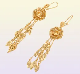 Dubai 18K guldfärgsmycken för kvinnor indiska Etiopien halsband hängande örhängen set Africa s Arabia Wedding Party Gift1281975