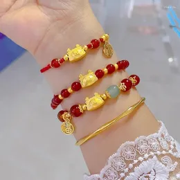 Braccialetti a maglie Bracciale fortunato con drago zodiacale in stile cinese per donne e uomini Porta ricchezza, salute, buona fortuna, regali di gioielli per coppie con perline rosse