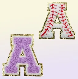 Notions White Letter Alphabet Patch Glitter Chenille Embroidered Patches for DIY Clothing Hats Jacket Iron on Accessories Applique4622203