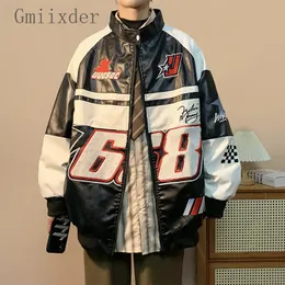 Gmiixder American Hip-Hop Racing Coat Motorcykel läderjacka Mens flockade broderier Lossa avslappnad vindtät punk vibe jacka 240127