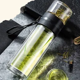 Gianxi Business Glass Tea Cups كوب زجاجي محمول مع غطاء وخاتم كبير سعة كبيرة كوب مياه الشرب الشفافة 240124