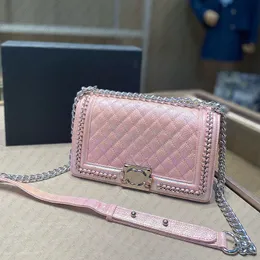 Pembe Akşam Çantaları Lüks Tasarımcı Çanta Çapraz Vücut Çanta Zinciri Omuz Çantası Deri Çanta Çanta Bling Bling Çanta Şerit Zinciri Küçük Moda Çantası Ünlü Marka Çanta