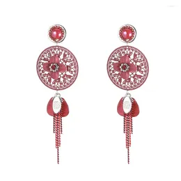 Orecchini pendenti scava fuori fiore rotondo nappa vintage per donna 3 colori dichiarazione bohémien pendientes gioielli di moda signora Win