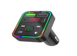 F2 Araba Bluetooth Chargers FM Verici Kablosuz Handsefree O Alıcı Kiti TF Kart MP3 çalar 3.1a Çift USB PD Renkli LED ile Fast Charger Backlight4289783