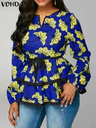 بالإضافة إلى الحجم 5xl Vonda Bohemian Women Bluse Fashion Long Sleeve Druffled Derts Autumn Retro Ploral Tops Print Blusas 240202