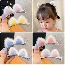 2PcsSet Cute Solid Rabbit Ears Hair Clips for Baby Girls Handmade Kawaii Hairpin Barrettes Headwear Kids Hair Accessories 240118