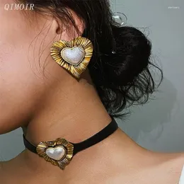 Choker Metal Heart PU Kort halsband Burnad guldvit färg för kvinnor Vintage Punk Style Fashion Girls 'Gift Party C1309