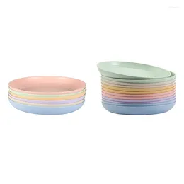 Plates 9 Inch Lightweight Wheat Straw Plastic Reusable Assorted Colors Dinnerware Sets Dishwasher Safe