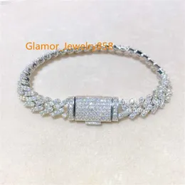 Bracciale cubano Moissanite da 8 mm in argento sterling 925 Bracciale cubano con collegamento Moissanite Vvs