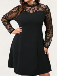 Plus size vestidos finjani vestido de inverno sexy renda manga design senhoras roupas femininas casual preto senhora do escritório