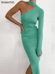 Lässige Kleider WannaThis Strick Eine Schulter Elegant Für Frauen Shrug Side Split Sexy Bodycon Sommer Herbst Solide Y2K Kleidung